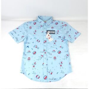 JAWS x RSVLTS Men's Small NWT Button Down Shirt Universal Studios Shark Beach